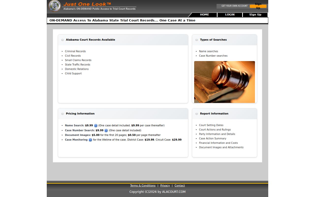 Conecuh County case lookup through AlacourtAccess Just One Look