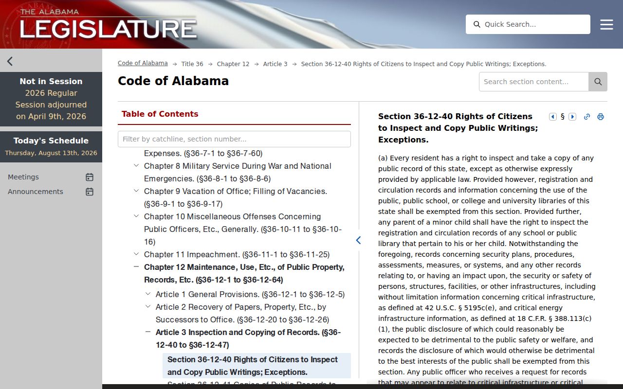 Conecuh County civil docket Alabama public writings inspection law