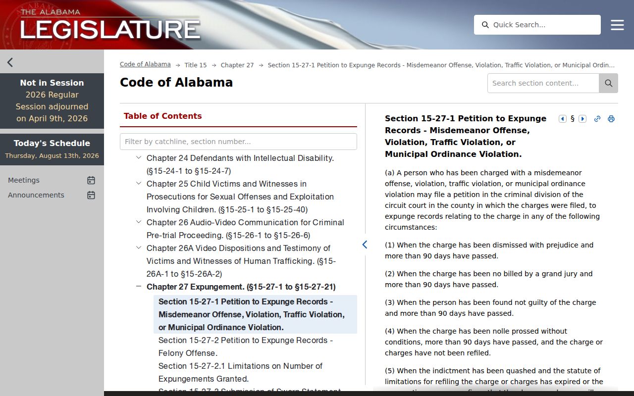 Conecuh County criminal docket Alabama expungement law