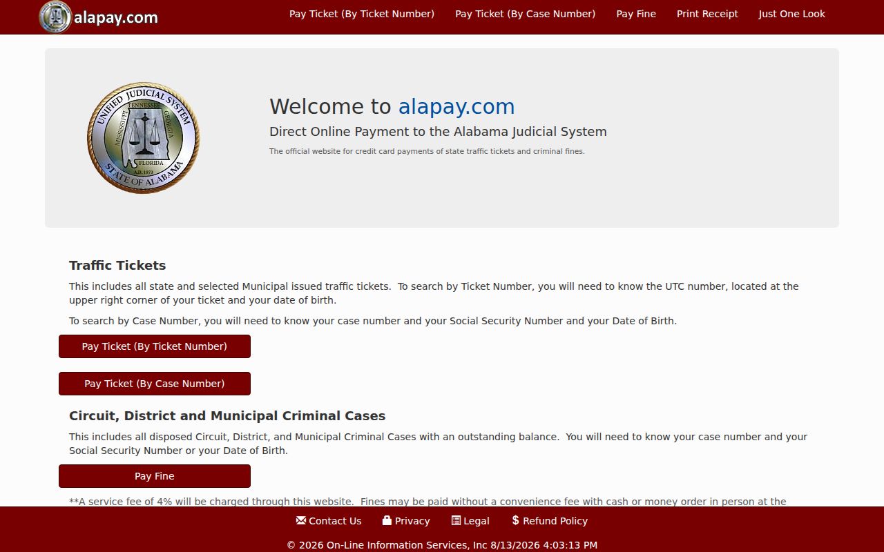 Conecuh County traffic tickets AlaPay citation search